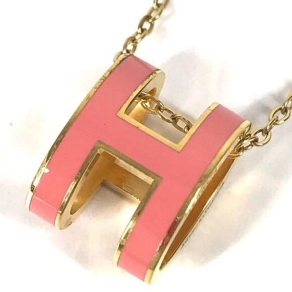 HERMES Jewelry - HERMES Accessories Cardue Ash H-cube H Logo Chain Necklace Metal pink/Gold